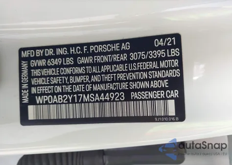 2021 Porsche Taycan 4S z USA, uszkodzony, nr VIN WP0AB2Y17MSA44923